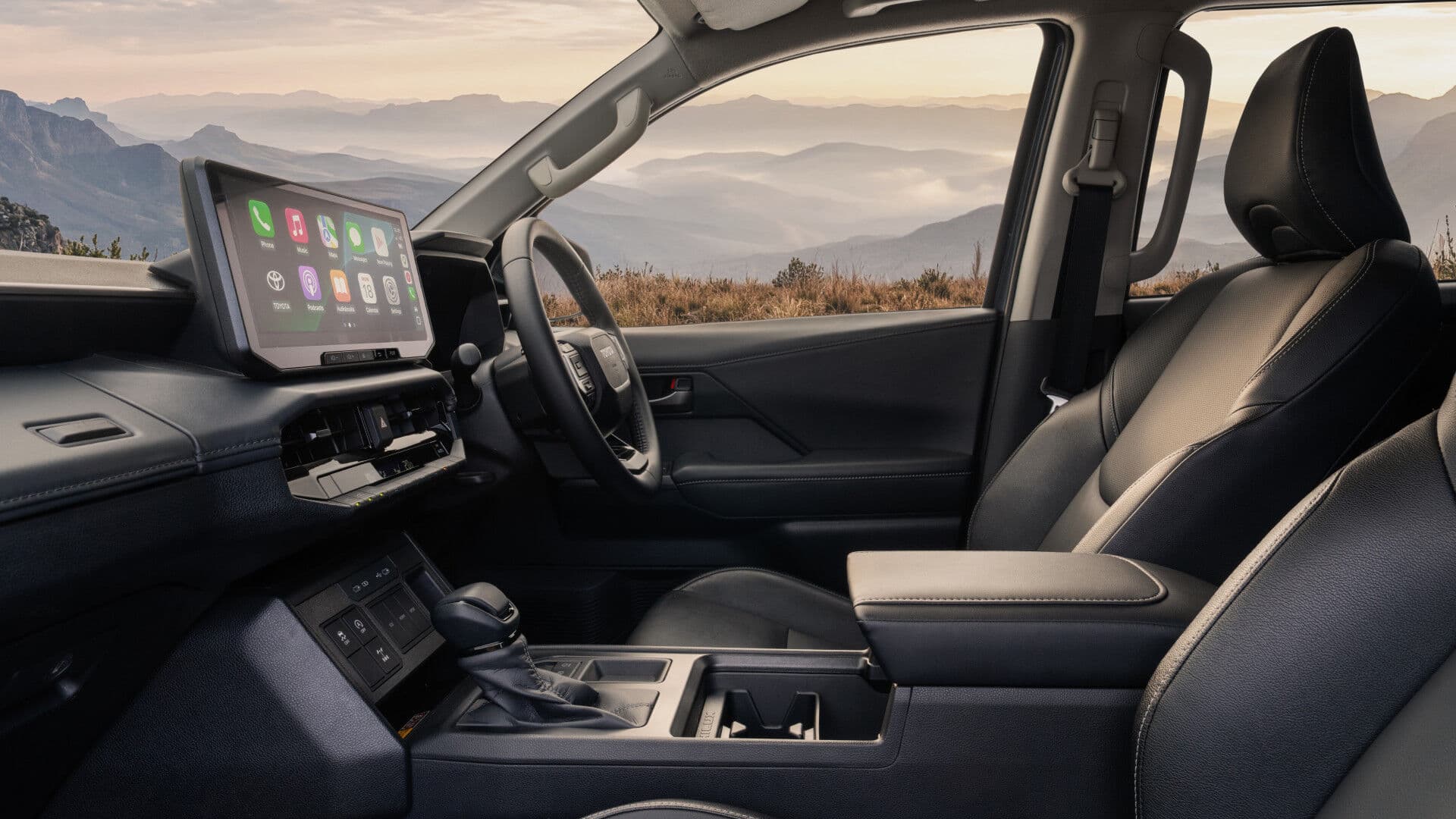 New-Generation Hilux Double Cab cabin with large touchscreen and leather seats